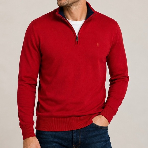 Izod Other - IZOD Red Quarter Zip 100% Cotton Sweater Pullover Mock Neck Men's M Country Club